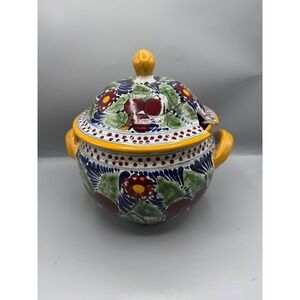 Talavera Corona Tlaxcala Mexico Lidded Bean Pot Soup Tureen – Hand Painted bowl